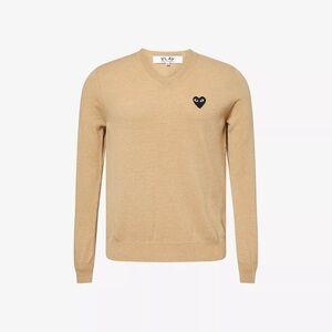 COMME DES GARCONS PLAY Heart-Appliqué Crewneck Cotton Camel Knitted Jumper L